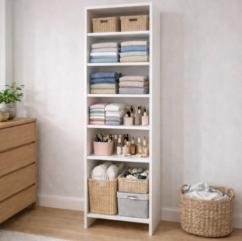 Wardrobe Floorstanding Tower with Shelves only - Matte White - W 630mm x H 2000mm