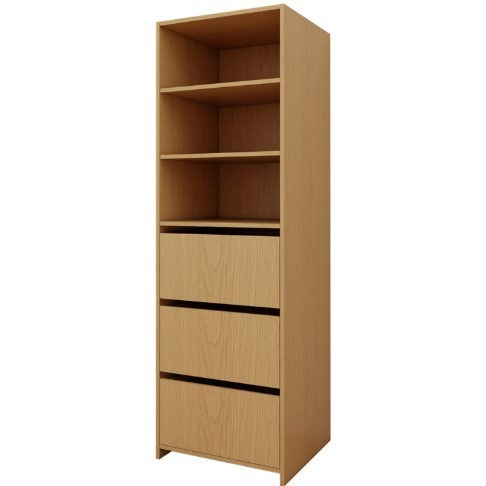 Wardrobe Floorstanding Tower with Shelves and Drawers - Light Oak - W 630mm x H 2000mm