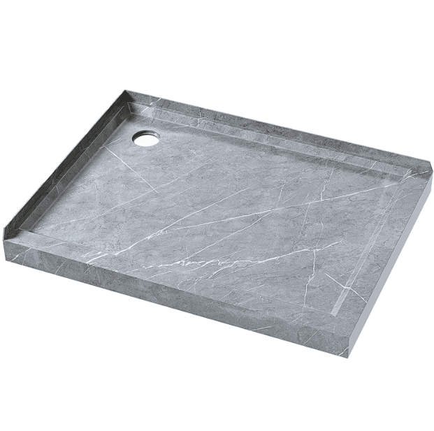 1200mm Rectangle Shower Tray Corner Waste Grey Marble Look - LHS