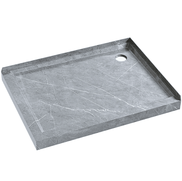 1200mm Rectangle Shower Tray Corner Waste Grey Marble Look - RHS