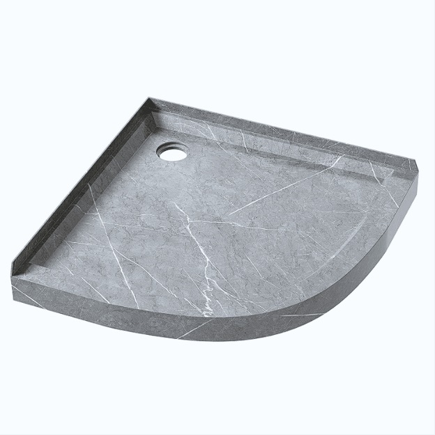 900mm Round Shower Tray Corner Waste - Grey Marble Look