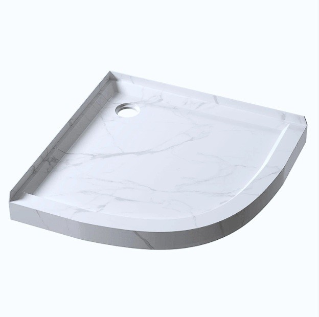 900mm Round Shower Tray Corner Waste - White Marble Look