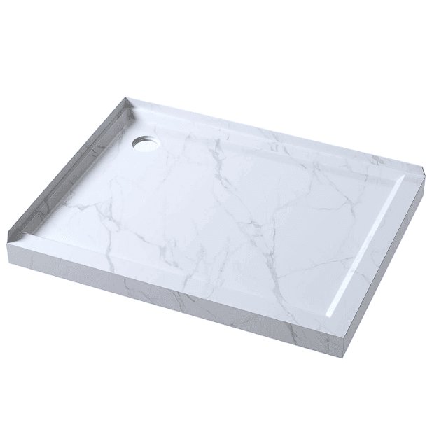 1200mm Rectangle Shower Tray Corner Waste White Marble Look - LHS