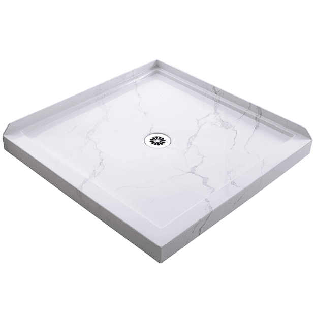 900mm Square Shower Tray Centre Waste - White Marble Look