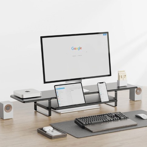 Monitor Riser with Storage Tray - Black
