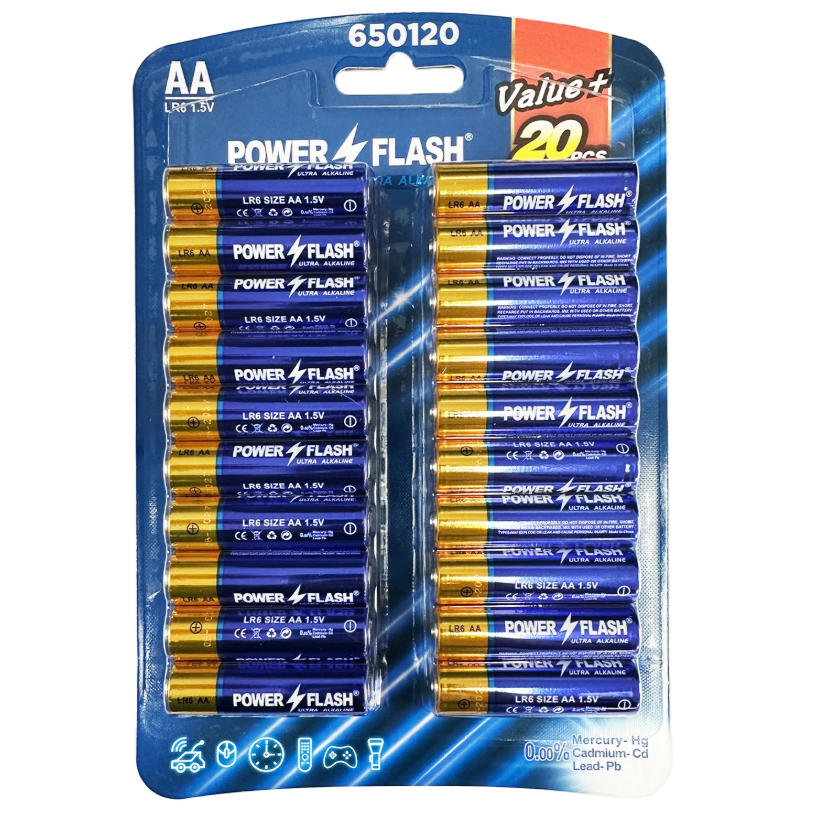 POWER FLASH AA Ultra Alkaline Batteries - 20 Pack