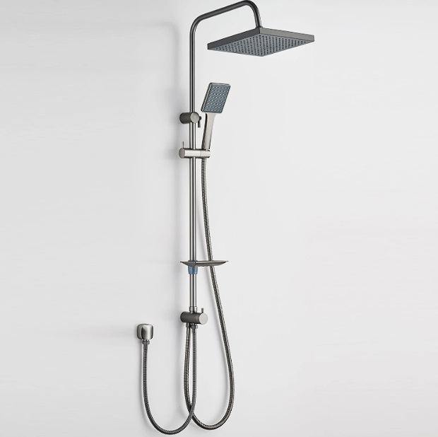 Rain Slide Shower Set Square Head - Brushed Gunmetal