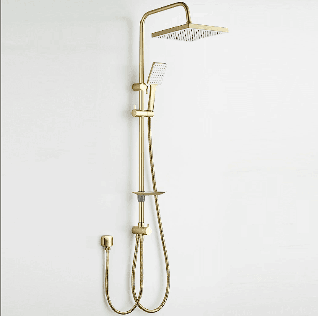 Rain Slide Shower Set Square Head - Brushed Brass