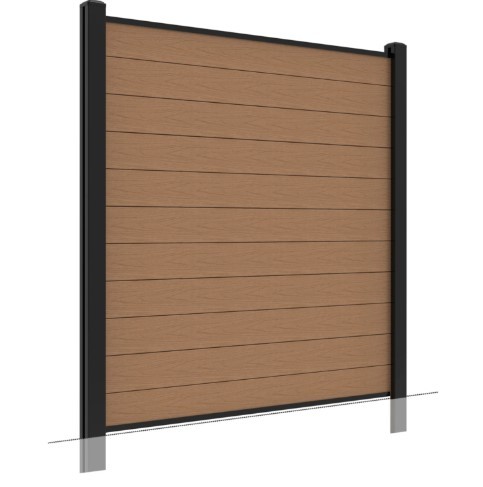 WPC Fence Panel 1.8 x 1.8m with Aluminium Ground Post - Teak Wood