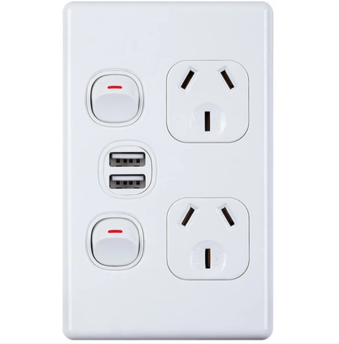 Slimline Double Powerpoint with USB 10A - Vertical