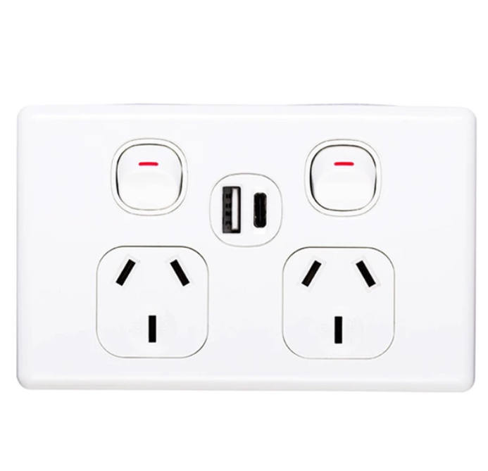 Classic Double Powerpoint with USB-A & Type-C 10A - Horizontal