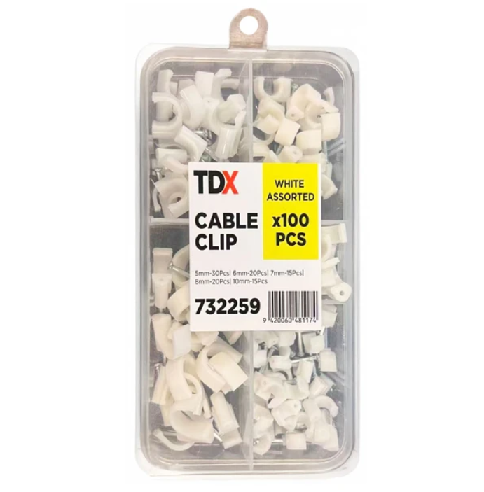 Assorted Cable Clips White - Pack of 100