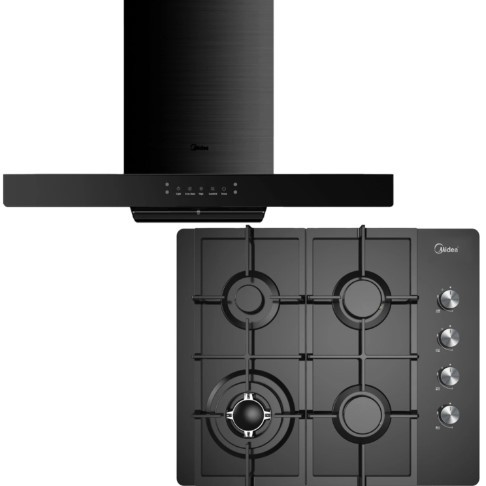 Modern Rangehood and Gas Cooktop Combo - Black