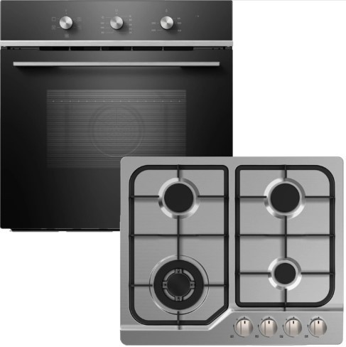 Essential Wall Oven and Gas Cooktop Combo Black & SS - 60cm