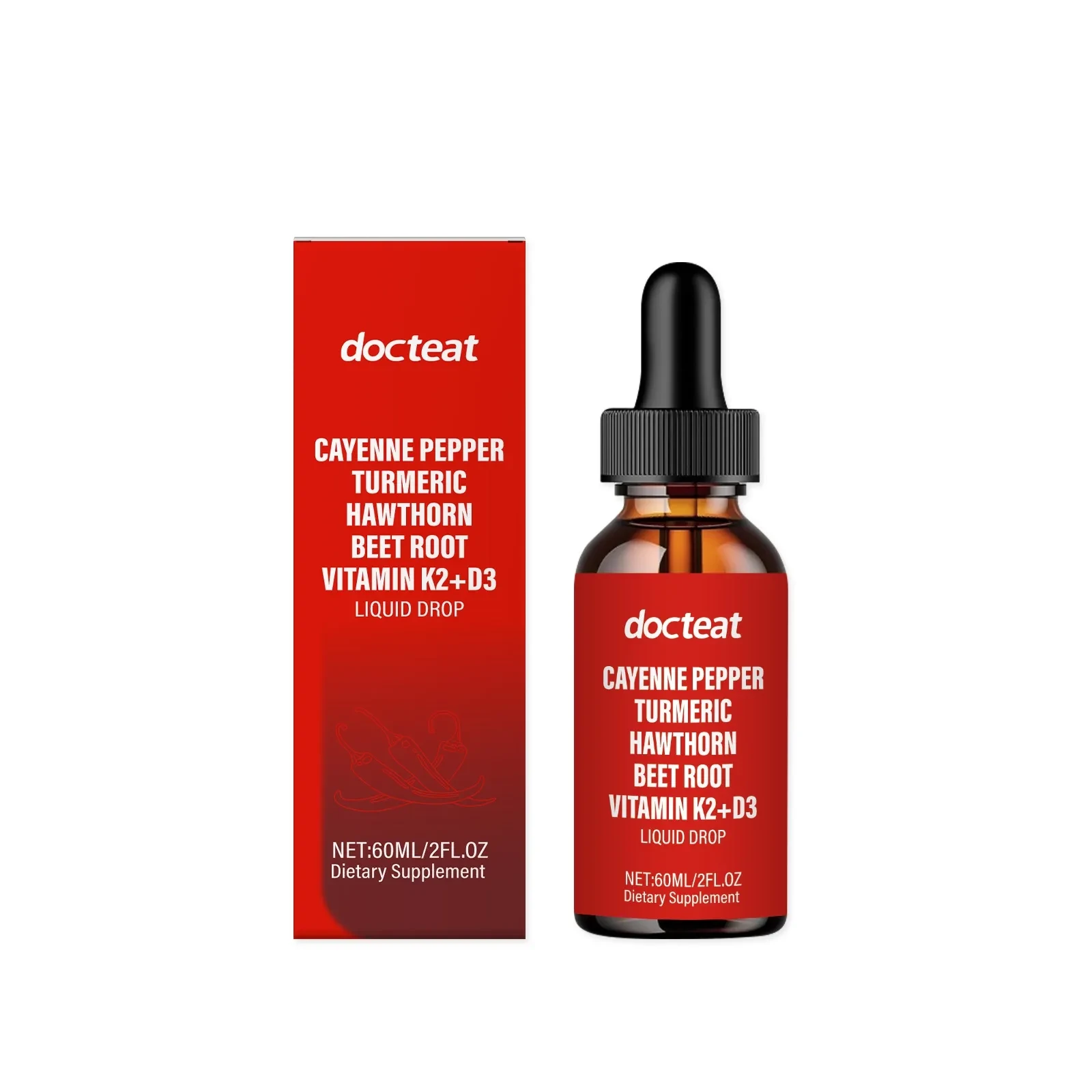 docteat Cayenne Pepper Turmeric Hawthorn Beet Root Vitamin K2 + D3 Liquid Drops
