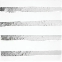 Touch Of Colour White & Silver Foil Striped Lunch Napkins  (Pack of 16)
