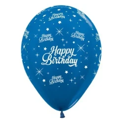 30cm Happy Birthday Blue Metallic 6PK Latex Balloons - Pack of 6