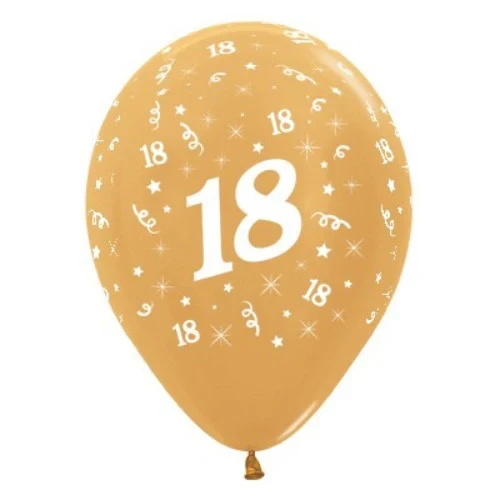 Balloons Age 18 Gold Metallic - Pack of 6
