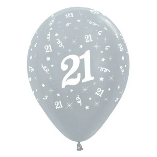 Balloons Age 21 Silver Metallic - Pack of 6
