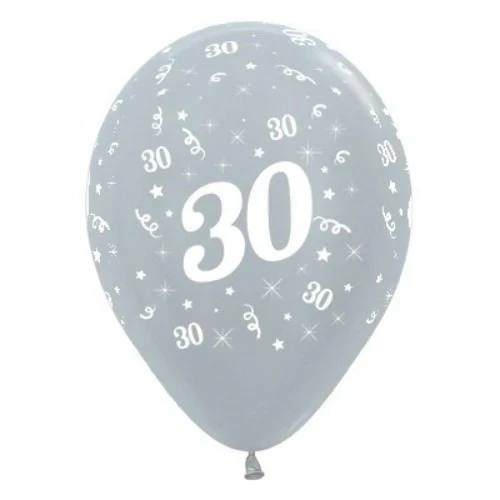 Balloons Age 30 Silver Metallic - Pack of 6