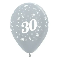 Balloons Age 30 Silver Metallic  - Pack of 6