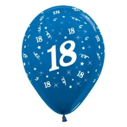 Balloons Age 18 Blue Metallic  - Pack of 6