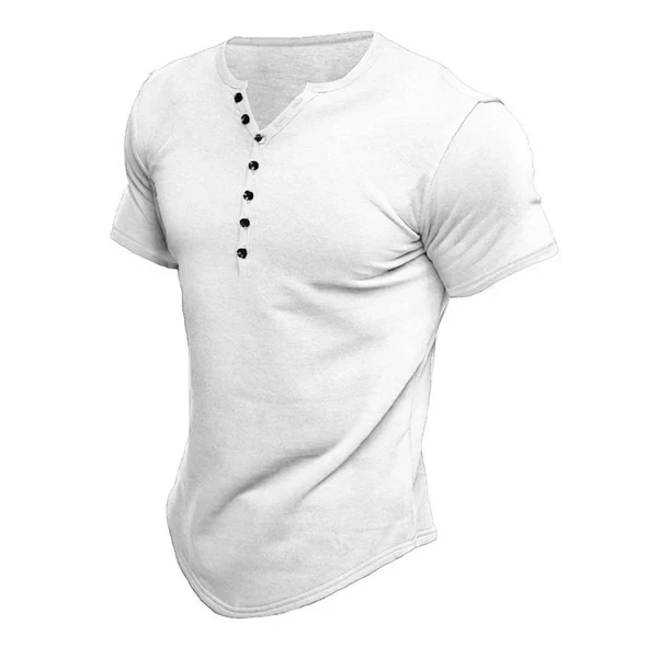 Men's Short Sleeve Solid Color Button Down Henley