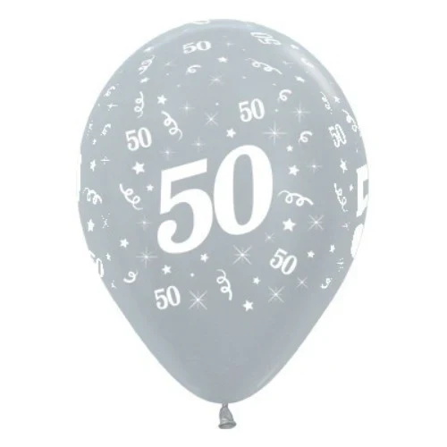Balloons Age 50 Silver Metallic - Pack of 6