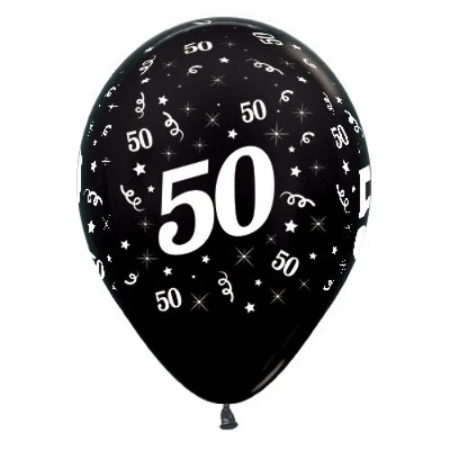 Balloons Age 50 Black Metallic - Pack of 6