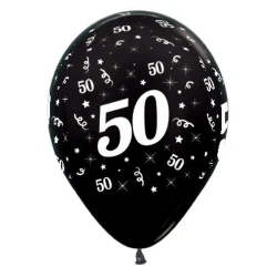 Balloons Age 50 Black Metallic  - Pack of 6