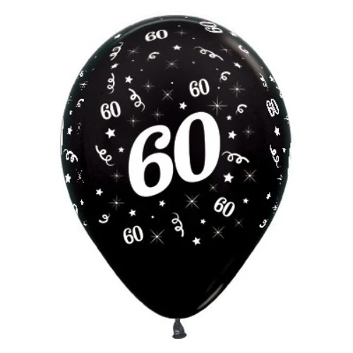 Balloons Age 60 Black Metallic - Pack of 6