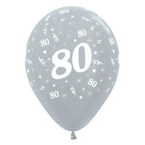 Balloons Age 80 Silver Metallic - Pack of 6