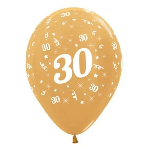 Balloons Age 30 Gold Metallic - Pack of 6