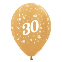 Balloons Age 30 Gold Metallic  - Pack of 6