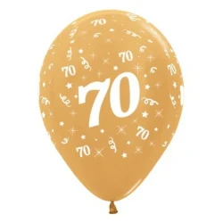 Balloons Age 70 Gold Metallic  - Pack of 6