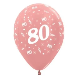 Balloons Age 80 Rose Gold Metallic Pearl  - Pack of 25