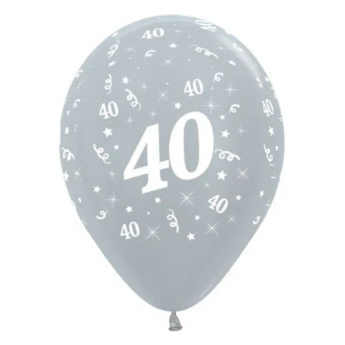 Balloons Age 40 Silver Metallic Pearl - Pack of 25