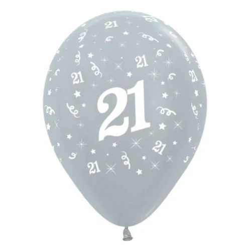 Balloons Age 21 Silver Metallic Pearl - Pack of 25