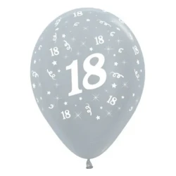 Balloons Age 18 Silver Metallic Pearl  - Pack of 25