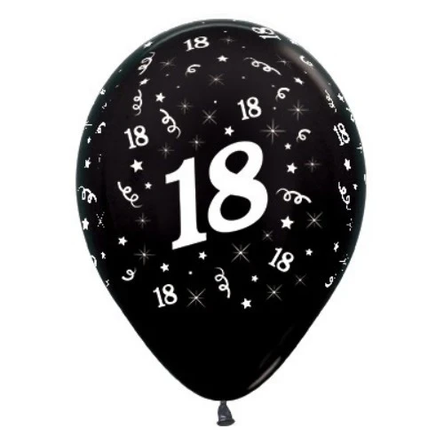 Balloons Age 18 Black Metallic Pearl - Pack of 25