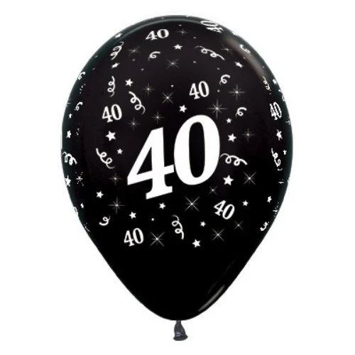Balloons Age 40 Black Metallic Pearl - Pack of 25