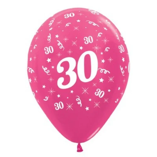 Balloons Age 30 Fuchsia Metallic Pearl - Pack of 25