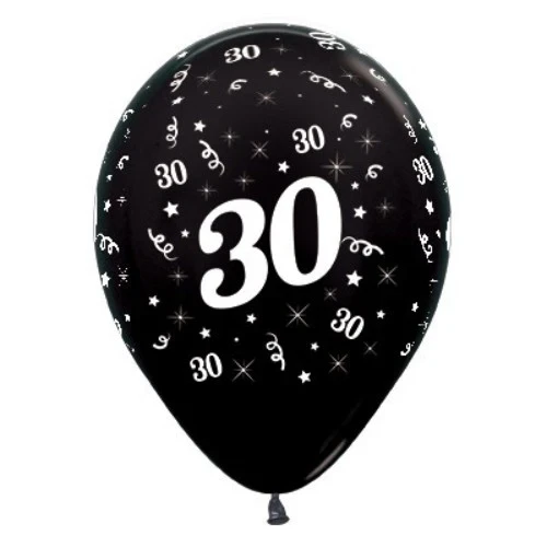 Balloons Age 30 Black Metallic Pearl - Pack of 25