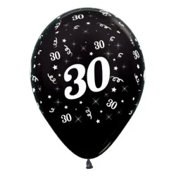 Balloons Age 30 Black Metallic Pearl  - Pack of 25