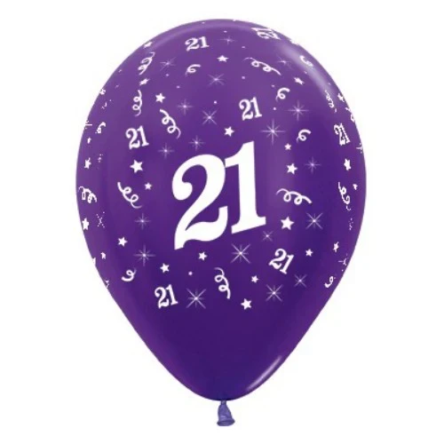 Balloons Age 21 Purple Violet Metallic Pearl - Pack of 25