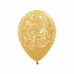 Balloons - Filigree Metallic Gold All Over Print - Pack of 12