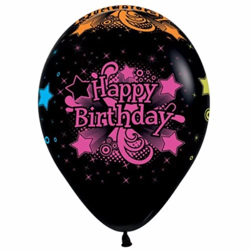 Balloons - Happy Birthday Black & Neon - Pack of 12