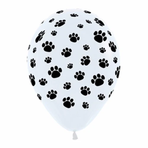 Balloons - Pack of 12 - Animal Paw Prints Black & White Latex