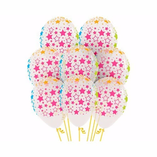 Balloons - Pack of 12 - Bold Neon Stars on Diamand Clear Latex