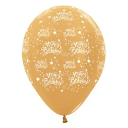 30cm Happy Birthday Stars Gold  Metallic - Pack of 6